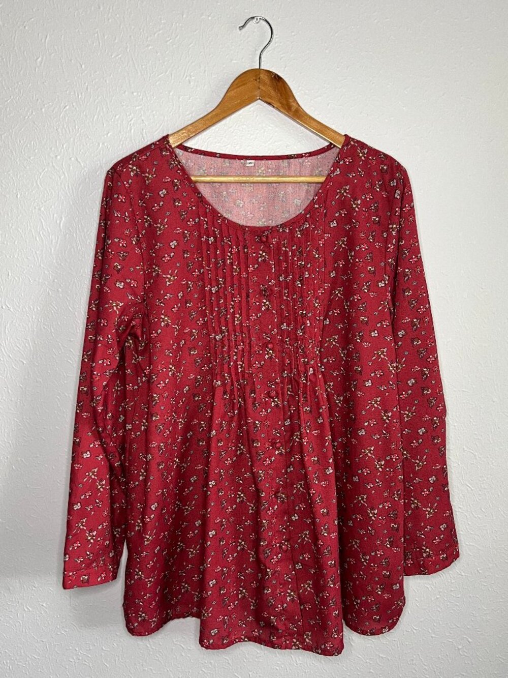 Women's Red Floral Blouse Cottage Boho Prairie - Size XL